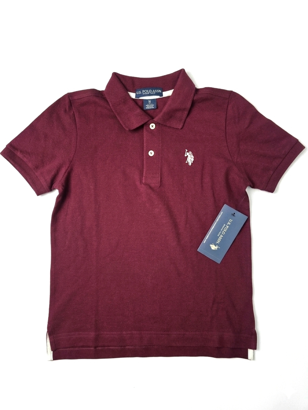U.S. Polo Assn. Boys Maroon Pique Polo Shirt NWT - Size Medium (8)